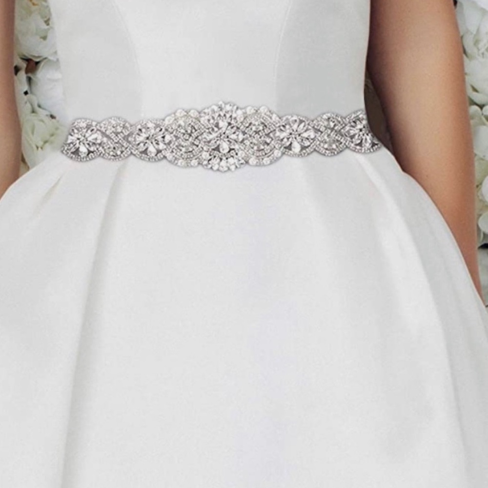 Elegant White Dress with Silver Embellished Belt